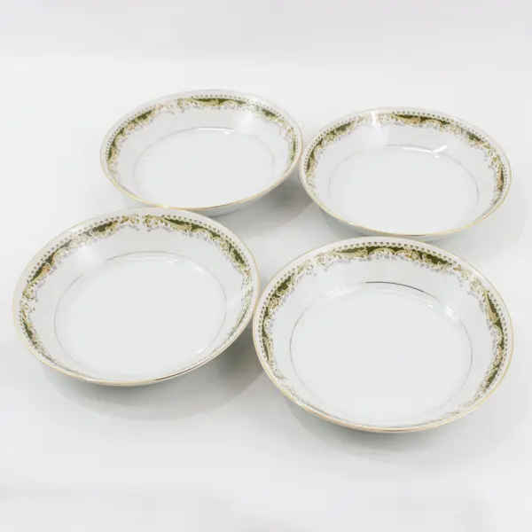 Signature Collection Queen Anne Fine China Cereal Bowls Set of 4 Gold Trim 7.5"