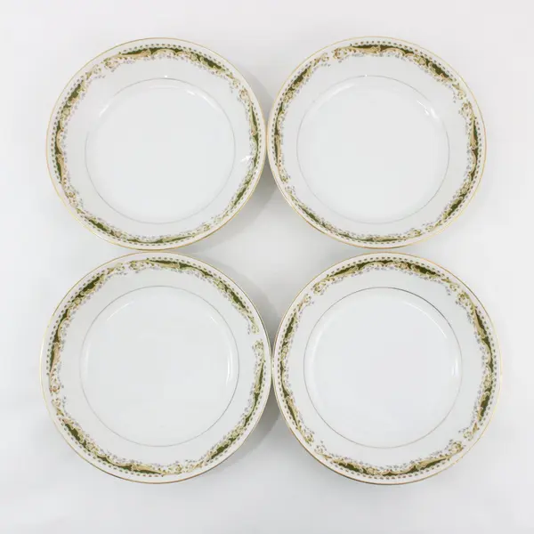 Signature Collection Queen Anne Fine China Cereal Bowls Set of 4 Gold Trim 7.5"