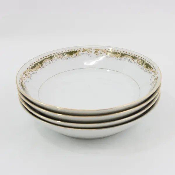 Signature Collection Queen Anne Fine China Cereal Bowls Set of 4 Gold Trim 7.5"