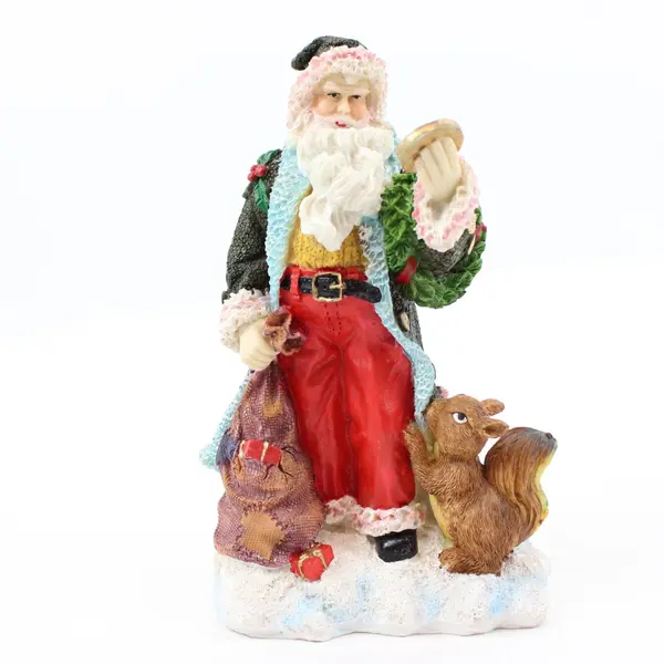 Resin Santa Claus Christmas Figurine With Squirrel Holiday Decor