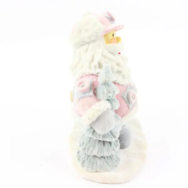 Flocked Pink Santa Claus Resin Christmas Figurine Tree Cane 4.75in Tall