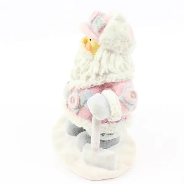 Flocked Pink Santa Claus Resin Christmas Figurine Tree Cane 4.75in Tall