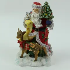 Resin Santa Claus Reindeer Figurine Christmas Decor 