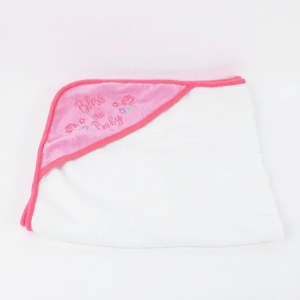 Pink Hooded Baby Bath Towel Bless This Baby Embroidery