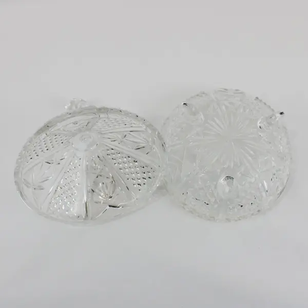 Heavy 3 footed Diamond Cut Crystal Lidded Candy Nut Dish With Hexagonal Finial