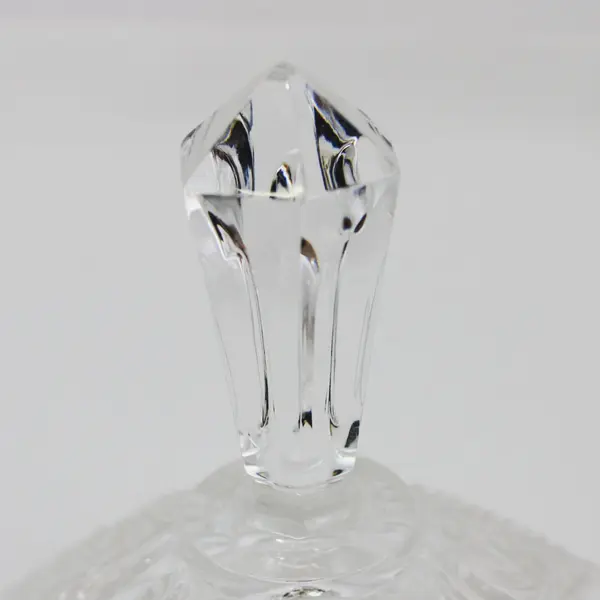 Heavy 3 footed Diamond Cut Crystal Lidded Candy Nut Dish With Hexagonal Finial
