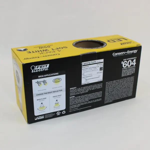 Feit Electric BR30/927 LED Dimmable Soft White 10W 4-Pack 750 Lumens- 2 Used