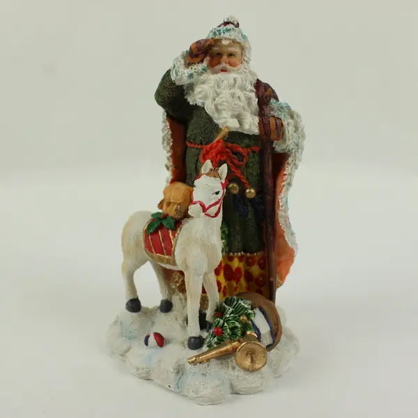 International Santa Claus Collection Figurine With White Horse Christmas Decor