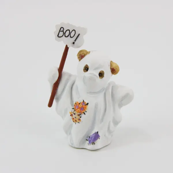 Enesco Marjorie Sarnat Halloween Bear Ghost Figurines Pair of 2 Boo Signs