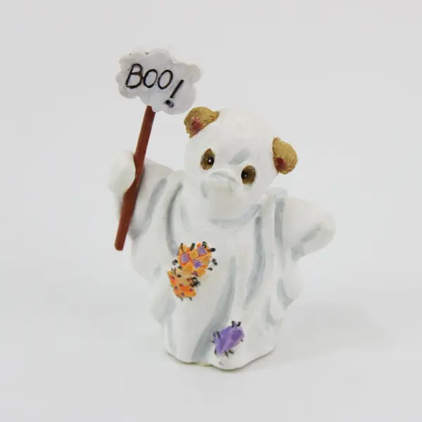 Enesco Marjorie Sarnat Halloween Bear Ghost Figurines Pair of 2 Boo Signs