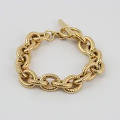 Bellezza Italy Gold Tone Toggle Clasp Chunky Chain Bracelet 8"