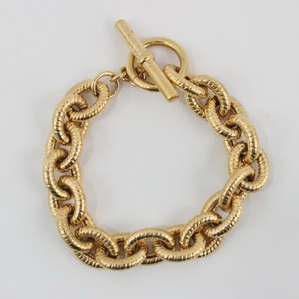 Bellezza Italy Gold Tone Toggle Clasp Chunky Chain Bracelet 8"