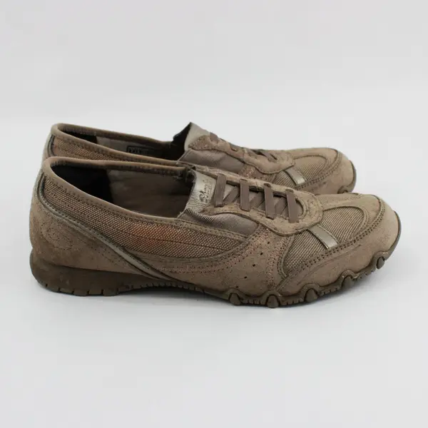 Skechers Bikers Landslide Women's 7 Taupe Leather Textile Slip-On Sneakers