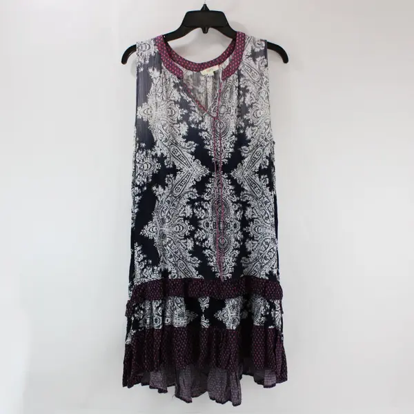 Oddy Women's Large Paisley Drop-Waist Dress Navy Gray Red