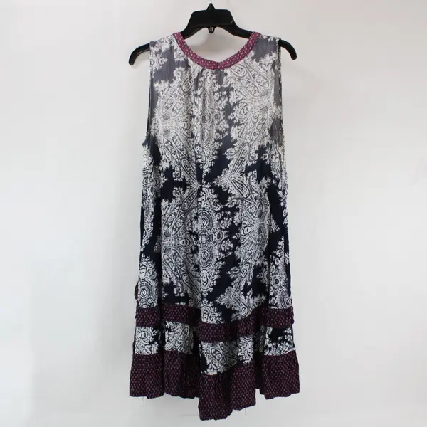 Oddy Women's Large Paisley Drop-Waist Dress Navy Gray Red