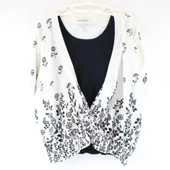 C.D. Daniels Women's 1X White Black Floral Button-Up Cardigan W/Built-In Top