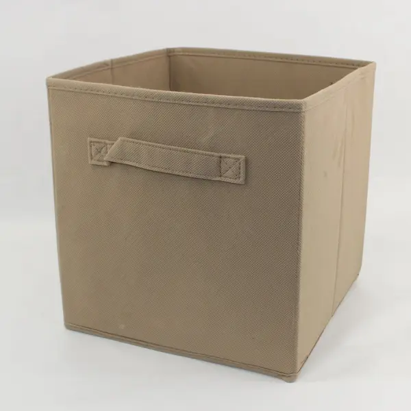 Light Beige Tan Collapsible Storage Cube Open Top Handle 10.75in