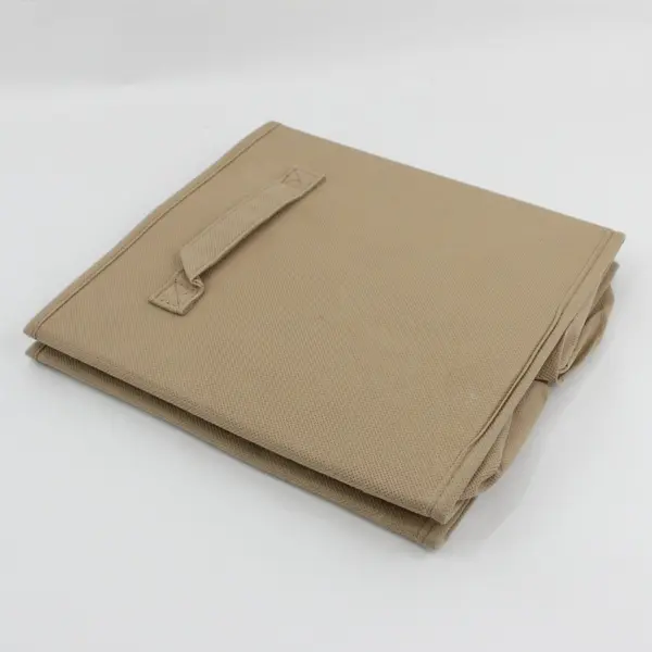Light Beige Tan Collapsible Storage Cube Open Top Handle 10.75in