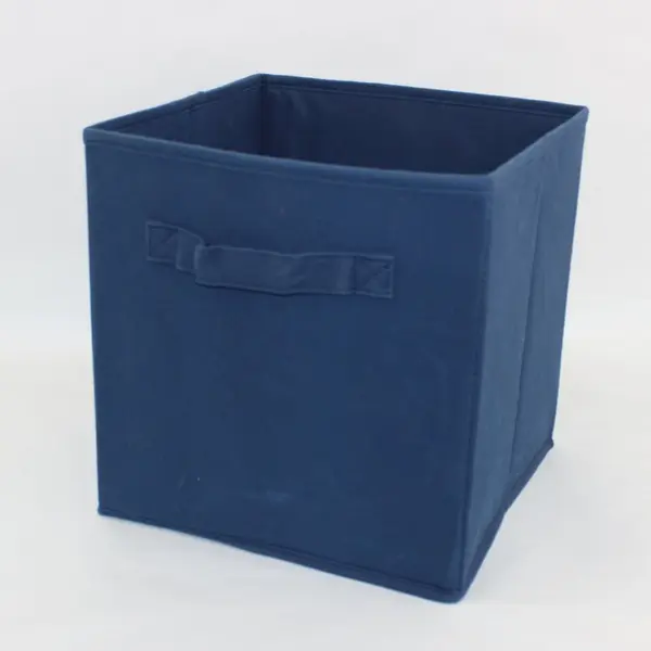 Dark Blue Fabric Storage Cube Organizer Collapsible Open Top Handle 10.75''