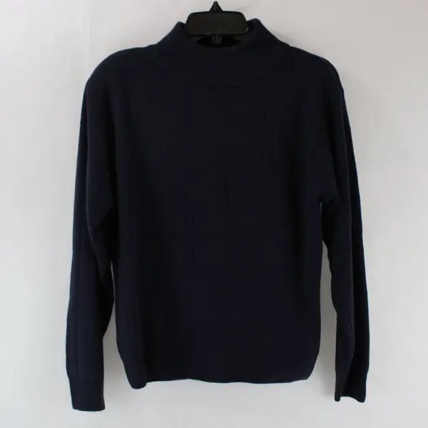 Dressbarn Women's Dark Blue Mock Neck Ribbed Knit Top Size L