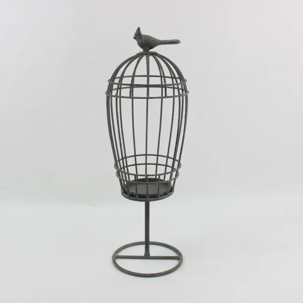 Gray Metal Birdcage Candle Holder 16 Inch Decorative Cardinal Design