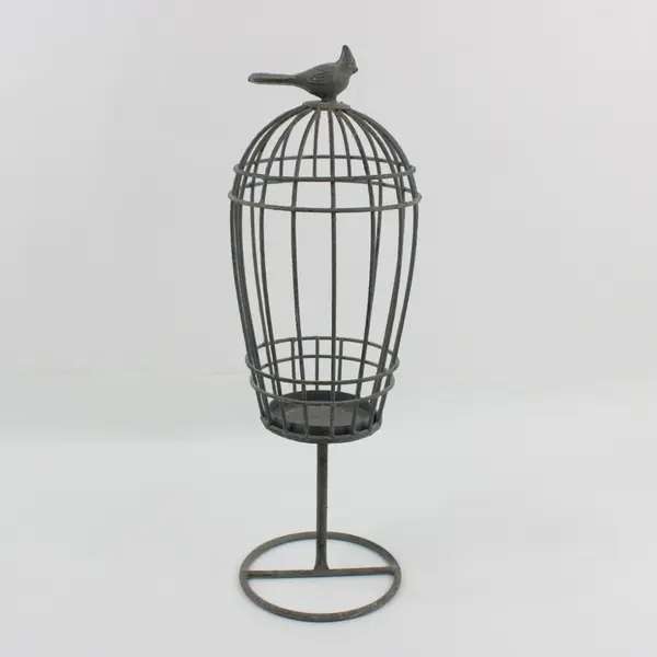Gray Metal Birdcage Candle Holder 16 Inch Decorative Cardinal Design
