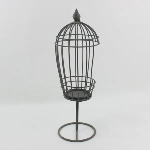 Gray Metal Birdcage Candle Holder 16 Inch Decorative Cardinal Design