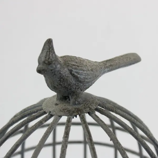 Gray Metal Birdcage Candle Holder 16 Inch Decorative Cardinal Design