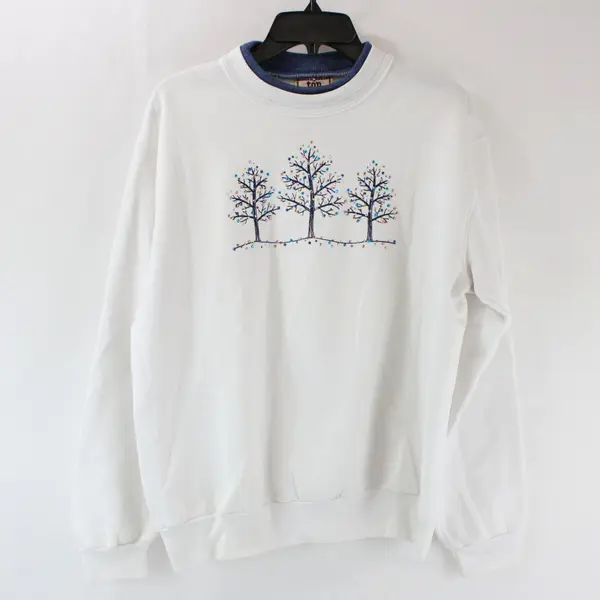 Top Stitch by Morning Sun Women's White Crewneck Sweater Bedazzled Tree L