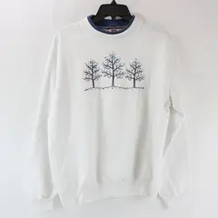 Top Stitch by Morning Sun Women's White Crewneck Sweater Bedazzled Tree L