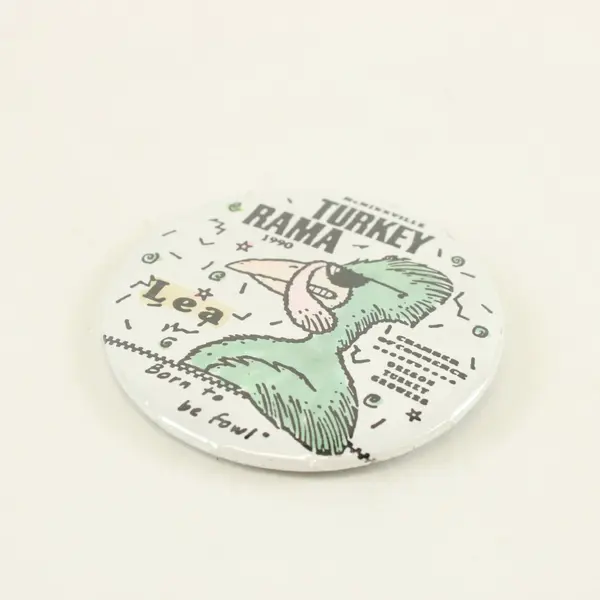 1990 McMinnville Turkey Rama Button Pin Oregon