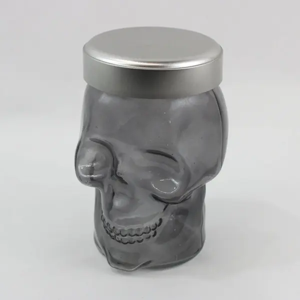 Gray Tinted Glass Skeleton Head Cookie Candy Jar Halloween Decor