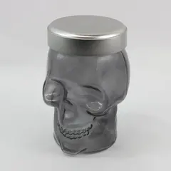 Gray Tinted Glass Skeleton Head Cookie Candy Jar Halloween Decor