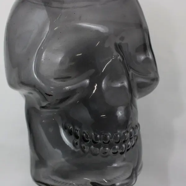 Gray Tinted Glass Skeleton Head Cookie Candy Jar Halloween Decor