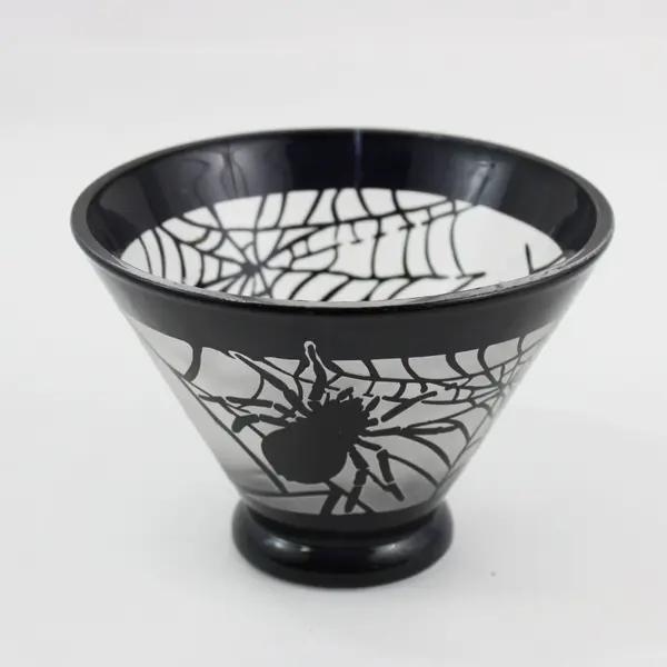 Galerie Glass Black Spider Halloween Pedestal Bowl Seasonal Decor