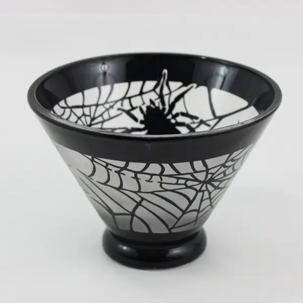 Galerie Glass Black Spider Halloween Pedestal Bowl Seasonal Decor