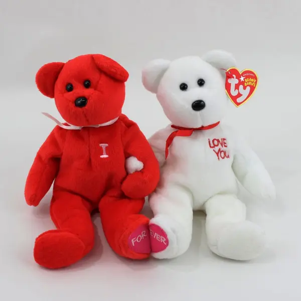 Ty Beanie Babies I Heart U Bear Couple Red White 2005 Retired Plush