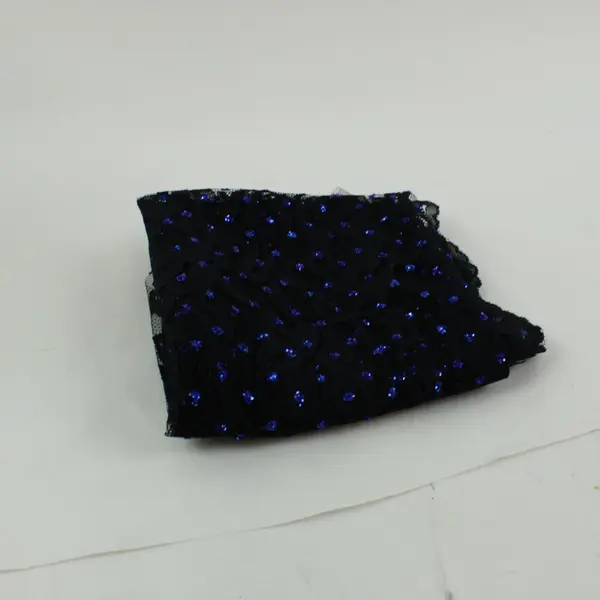Black Sheer Lace Net Fabric Blue Sequin Embellishments 26x24 in