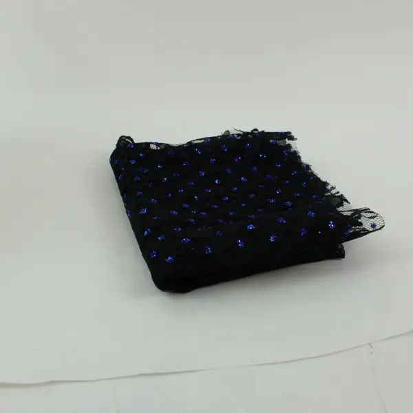 Black Sheer Lace Net Fabric Blue Sequin Embellishments 26x24 in