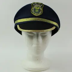 Kids Adjustable Police Officer Costume Hat Black Gold Trim Badge