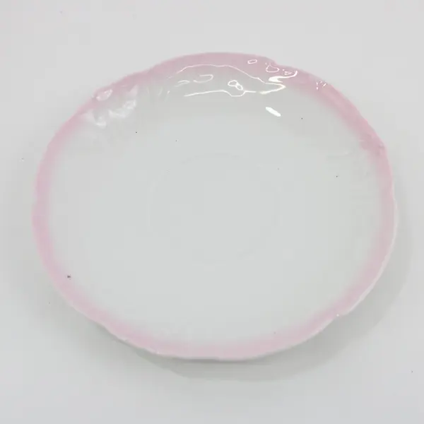 Set of 2 Pink And White Floral Ceramic Coffee Cups and Saucers W/Scalloped Rim