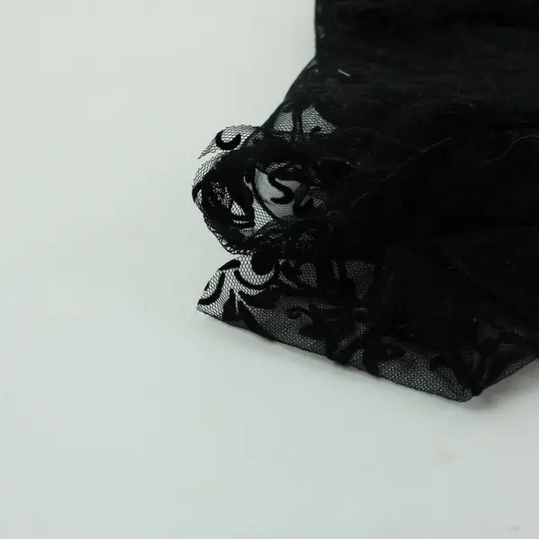 Black Floral Lace Mesh Fabric Semi-Sheer Sewing Craft Material