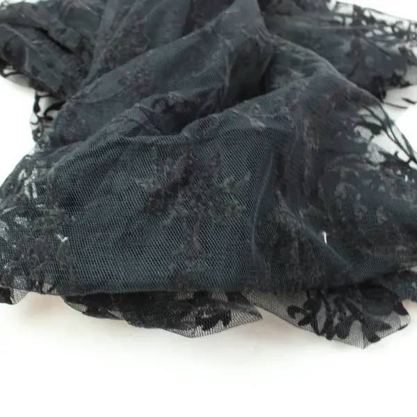 Black Floral Lace Mesh Fabric Semi-Sheer Sewing Craft Material