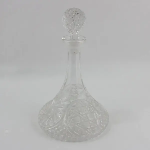 Unbranded Heavy Cut Crystal Decanter with Decorative Stopper 12in