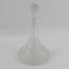 Unbranded Heavy Cut Crystal Decanter with Decorative Stopper 12in