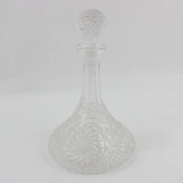 Unbranded Heavy Cut Crystal Decanter with Decorative Stopper 12in