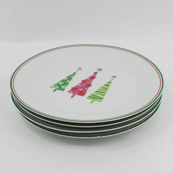 Set of 4 FSG Holiday Christmas Tree Pattern Dinner Plates