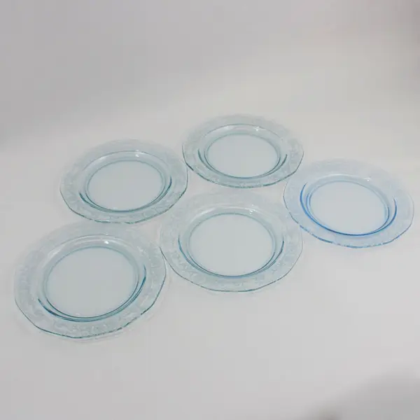 Set of 5 Fostoria Versailles Azure Blue Glass Salad Plates 7.5 Inch