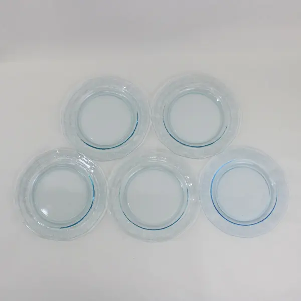 Set of 5 Fostoria Versailles Azure Blue Glass Salad Plates 7.5 Inch