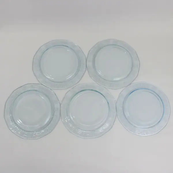 Set of 5 Fostoria Versailles Azure Blue Glass Salad Plates 7.5 Inch